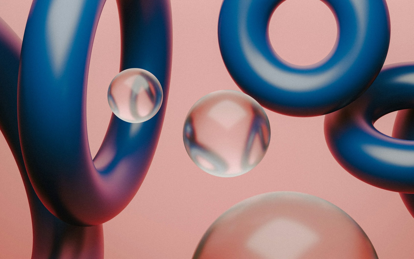 Floating blue rings and clear bubbles suspended in mid-air.